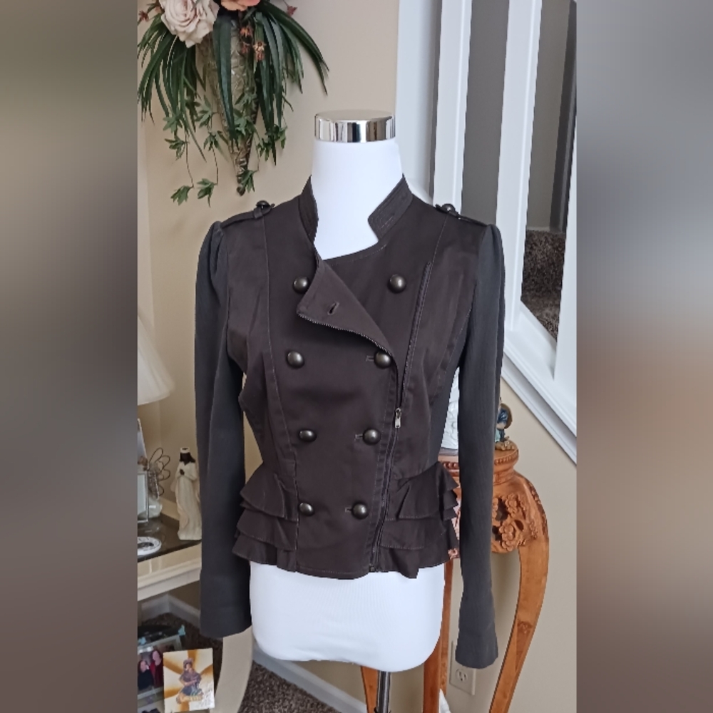 Forever 21 Asymmetrical Zipper Jacket sz M  Green EUC - Picture 3 of 16